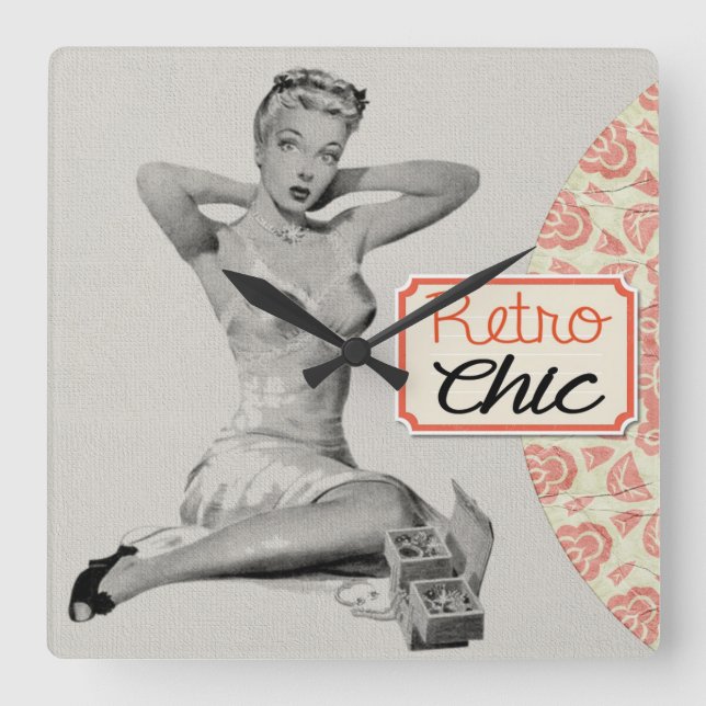 Retro Chic Pinup Girl Fyrkantig Klocka (Framsida)