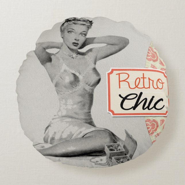 Retro Chic Pinup Girl Rund Kudde (Framsidan)