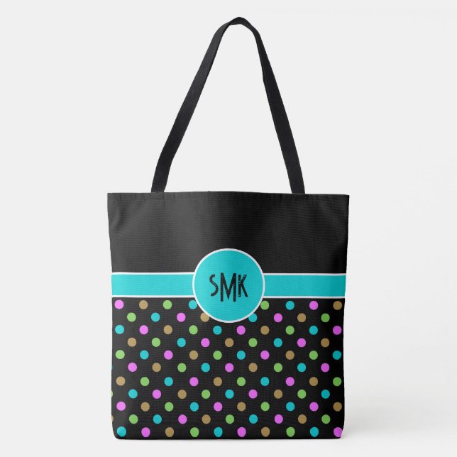 Retro Chic Polka dots stor monogrammad Tygkasse (Framsida)