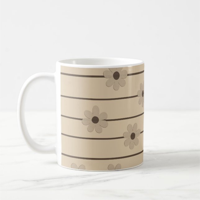 Retro Chic Rand Khaki Flower Unik Y2K Kaffemugg (Vänster)