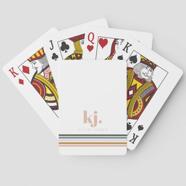Retro Chic Ränder Monogram Casinokort (Baksidan)