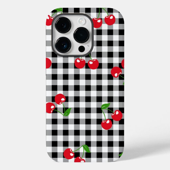Retro Chic Red Cherry & Black White Gingham Tartan (Baksida)
