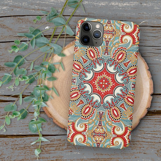 Retro Chic Red Teal Söt Blommigt Mosaic Mönster (Skapare uppladdad)