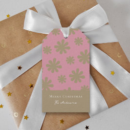 Retro Chic Rosa och Guld Blommigt God jul Presentetikett