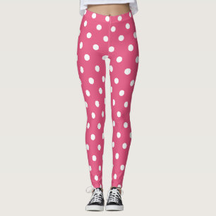 Retro Chic Rosa White Polka dots Mönster Mode Leggings