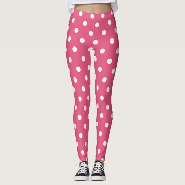 Retro Chic Rosa White Polka dots Mönster Mode Leggings (Framsida)