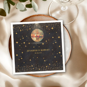 Retro Chic Svarta Guld Glitter Disco Bollar Bröllo Pappersservett