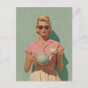 Retro Chic Tea Party Vykort