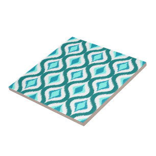 Retro Chic Teal Aqua Turquise Ikat Drops Mönster Kakelplatta