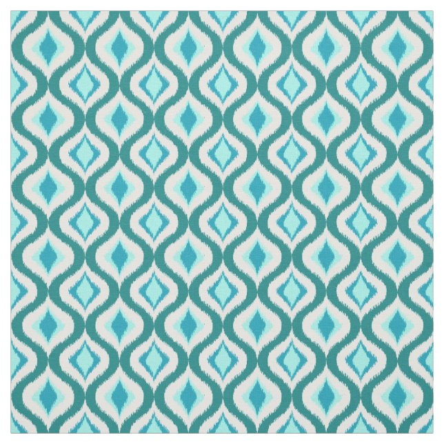 Retro Chic Teal Aqua Turquise Ikat drops Mönster Tyg (Provkarta)