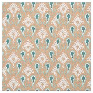 Retro Chic Teal Taupe Ethnic Ikat Tribal Mönster Tyg