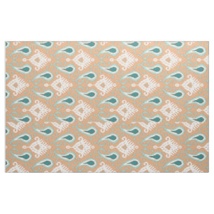 Retro Chic Teal Taupe Ethnic Ikat Tribal Mönster Tyg