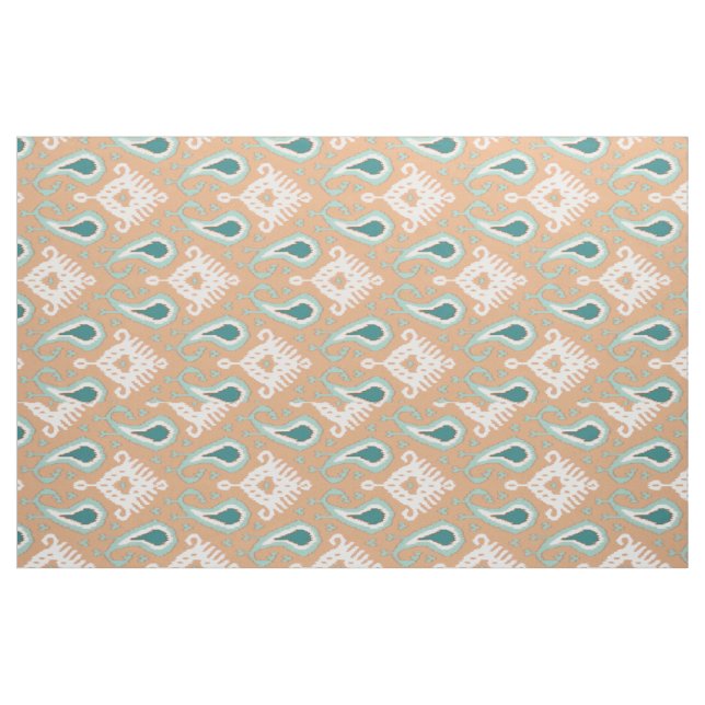 Retro Chic Teal Taupe Ethnic Ikat Tribal Mönster Tyg (Fat Quarter)