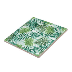 Retro Chic Tropical Grönt Handflatan Lövs Art Möns Kakelplatta
