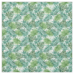 Retro Chic Tropical Grönt Handflatan Lövs Mönst Tyg