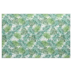 Retro Chic Tropical Grönt Handflatan Lövs Mönst Tyg