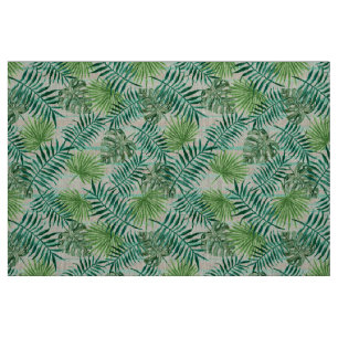 Retro Chic Tropical Grönt Handflatan Lövs Mönst Tyg