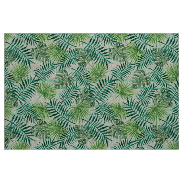 Retro Chic Tropical Grönt Handflatan Lövs Mönster Tyg (Fat Quarter)