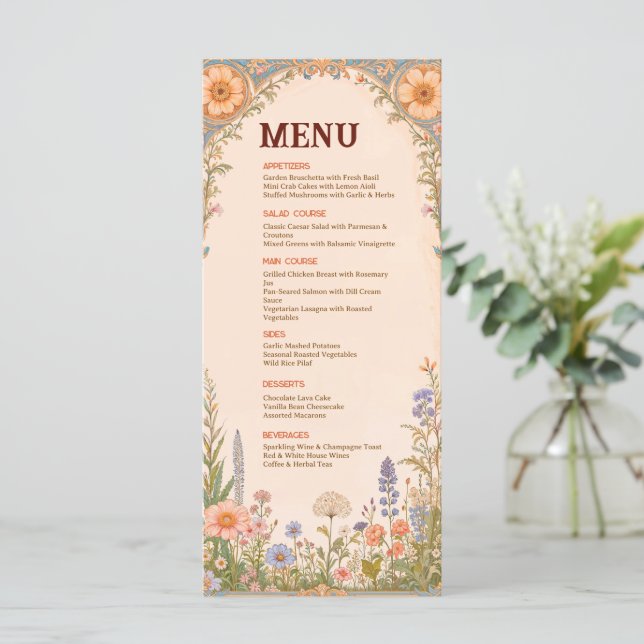 Retro Chic Wedding Menu Card Meny (Stående Fram)