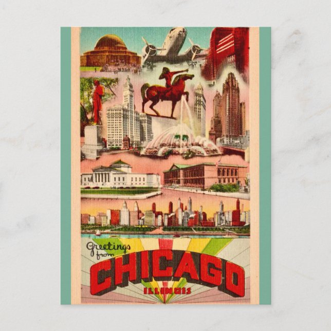 Retro Chicago Attraktion Vykort (Framsida)