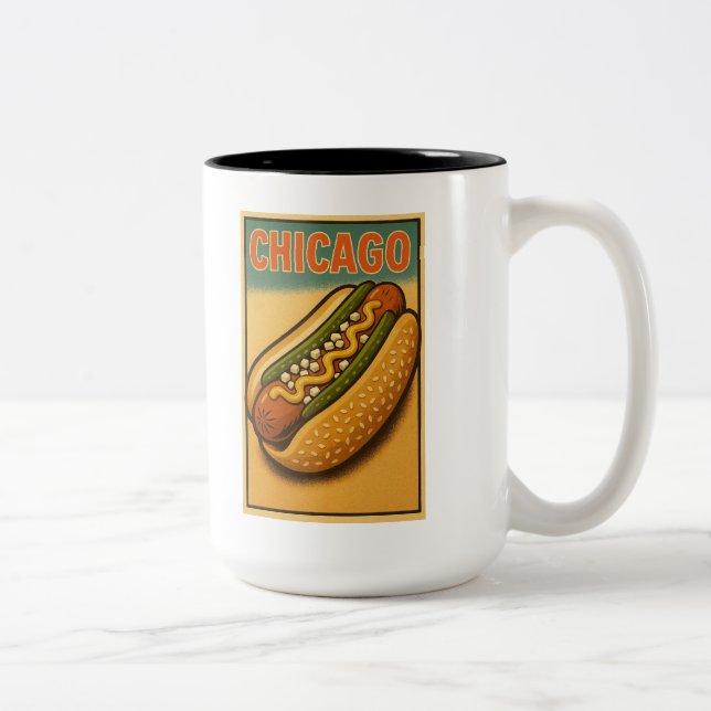 Retro Chicago Hett Hund Logotyp Två-Tonad Mugg (Höger)