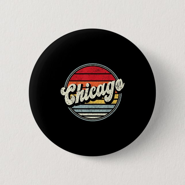 Retro Chicago Home State Coola 70s Stil Sunset Man Knapp (Framsida)
