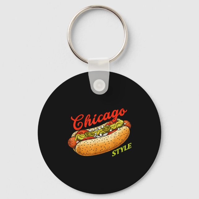 Retro Chicago Hot Dog Hotdog Tourist Summer Souven Nyckelring (Framsida)