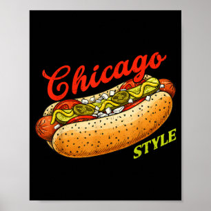 Retro Chicago Hot Dog Hotdog Turist Sommar Souveni Poster