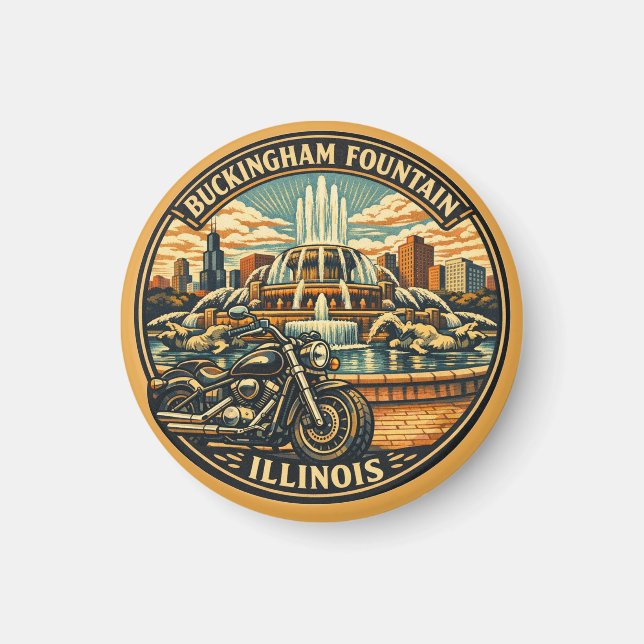 Retro Chicago Illinois motorcyklist Buckingham Fou Magnet (Framsidan)