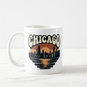 Retro Chicago Solnedgångsmugg Willis Tower Art Kaffemugg