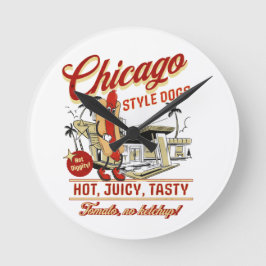 Retro Chicago Stil Hett Hund Wall Clock Rund Klocka
