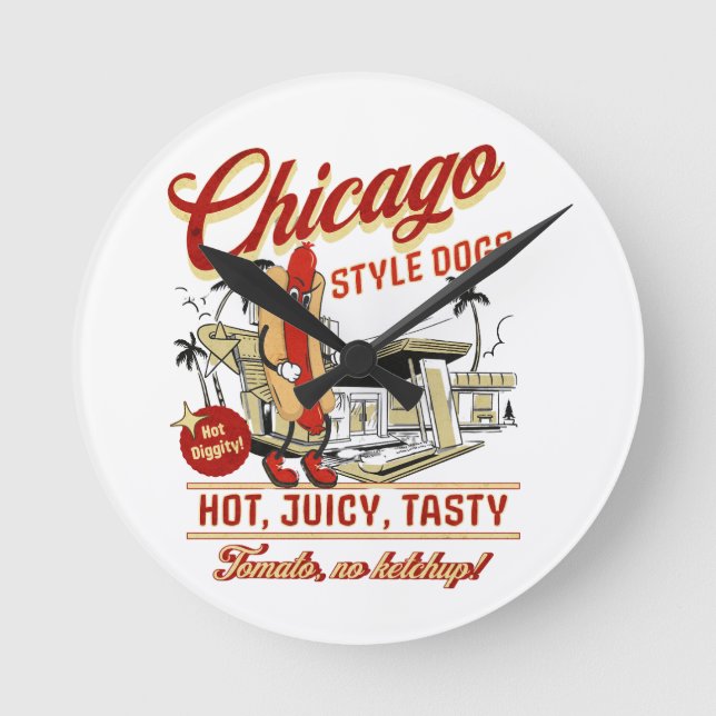 Retro Chicago Stil Hett Hund Wall Clock Rund Klocka (Framsida)
