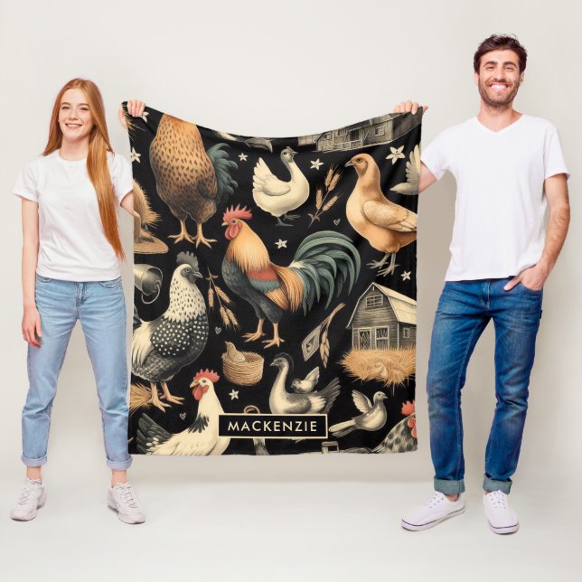 Retro Chicken Farm Mönster Fleecefilt (På plats)