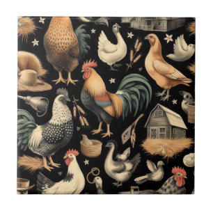 Retro Chicken Farm Mönster Kakelplatta