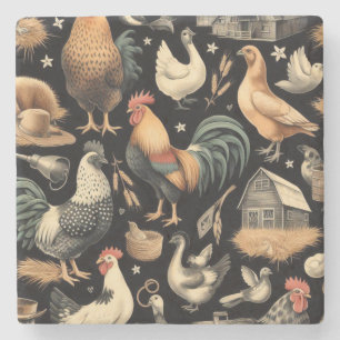 Retro Chicken Farm Mönster Stenunderlägg