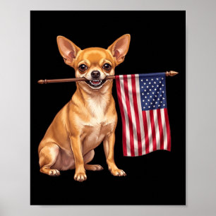 Retro Chihuahua Amerikansk Flagga Patriotisk Hund Poster