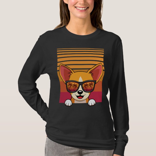 Retro Chihuahua Hund Sunglasses Aloha Beach T Shirt (Framsida)