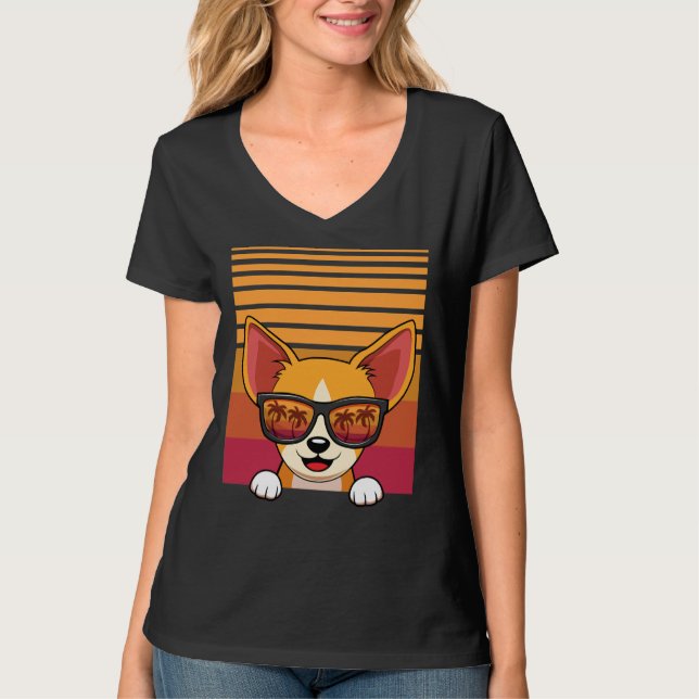 Retro Chihuahua Hund Sunglasses Aloha Beach T Shirt (Framsida)