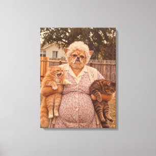 Retro Chihuahua Mormor Håller Två Ilska Katter Canvastryck