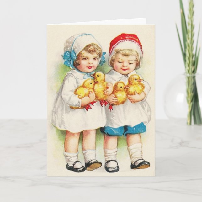 Retro Children and Ducklings Note Card Kort (Framsida)