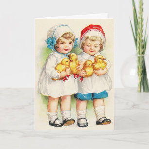 Retro Children and Ducklings Note Card Kort