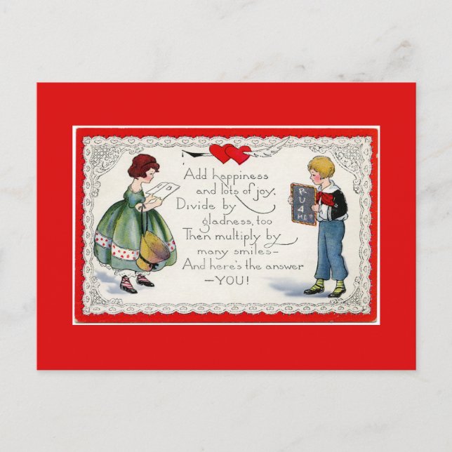 Retro Children's Valentine Helg Vykort (Framsida)