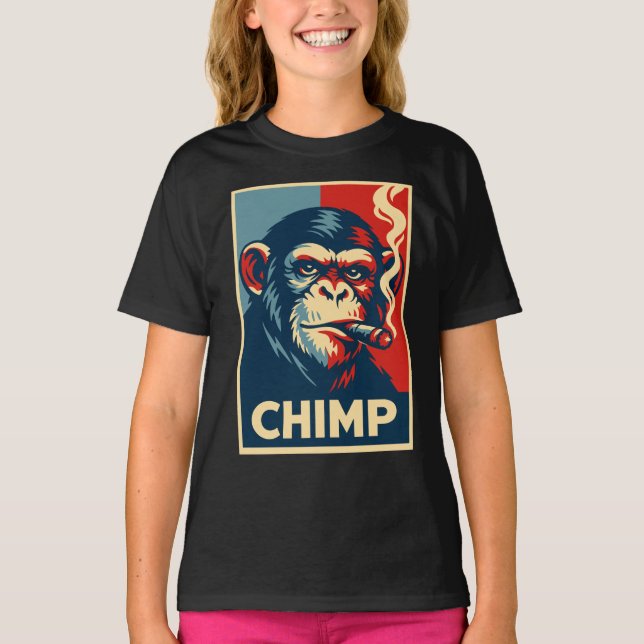 Retro Chimp smoking Cigar Poster T Shirt (Framsida)