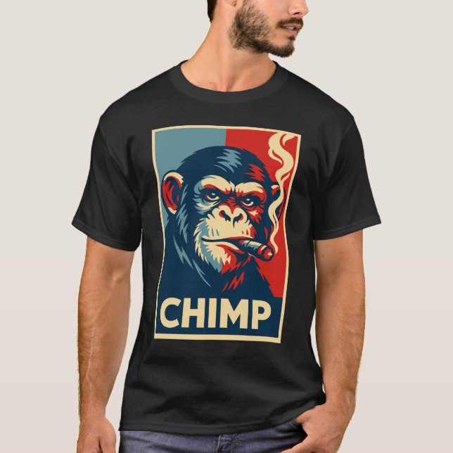 Retro Chimp smoking Cigar Poster T Shirt (Framsida)
