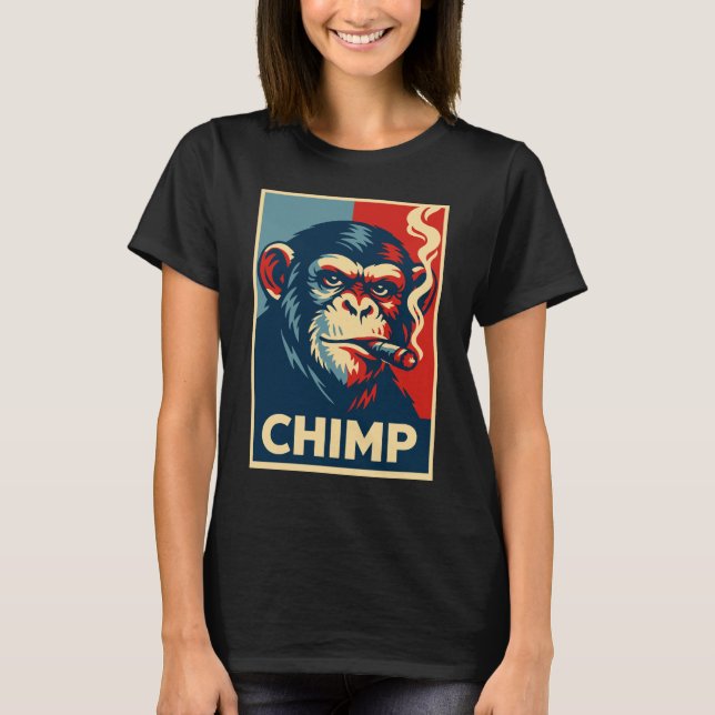 Retro Chimp smoking Cigar Poster T Shirt (Framsida)