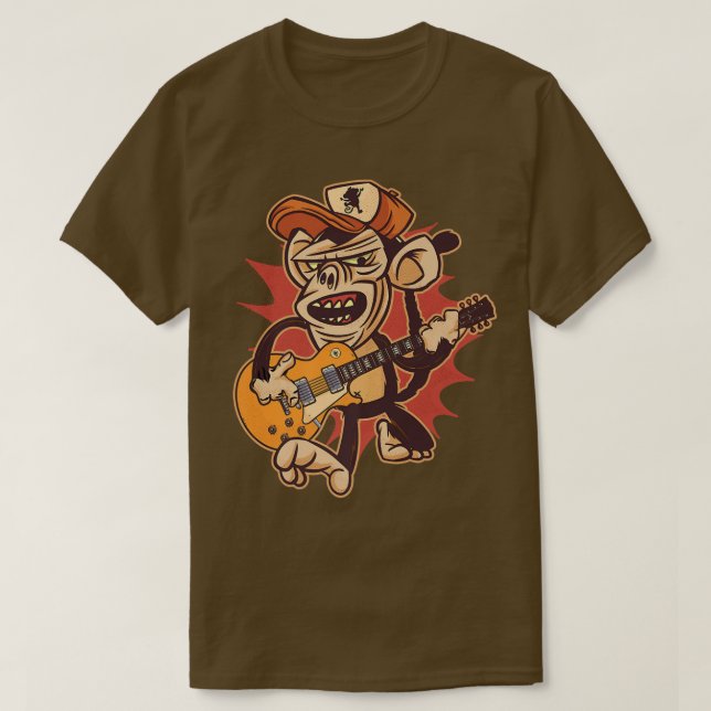 Retro Chimpanzee Guitar Player Graphic Premium T Shirt (Design framsida)