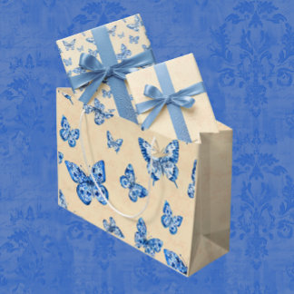 Retro Chinoiserie Blue Butterflies Elfenbenskuste