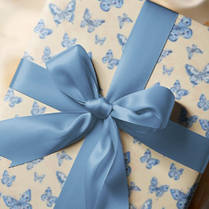 Retro Chinoiserie Blue Butterflies Elfenbenskuste Presentpapper