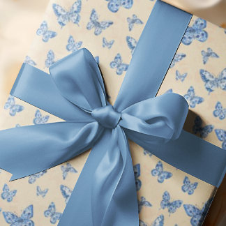 Retro Chinoiserie Blue Butterflies Elfenbenskuste Presentpapper