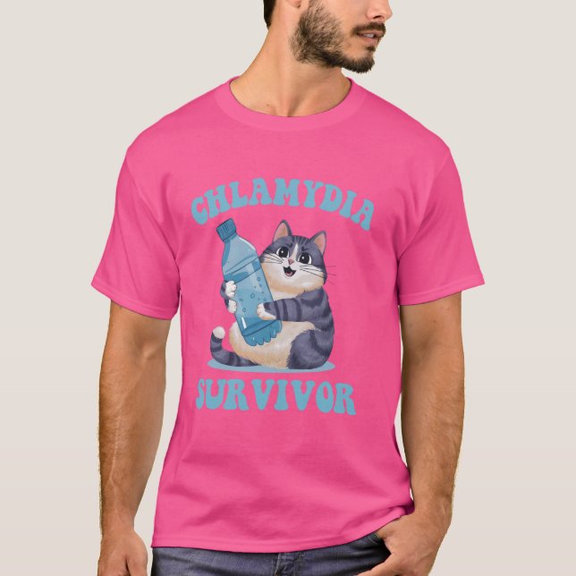 Retro Chlamydia Överlevare Rolig Katt Meme Sarksas T Shirt (Framsida)